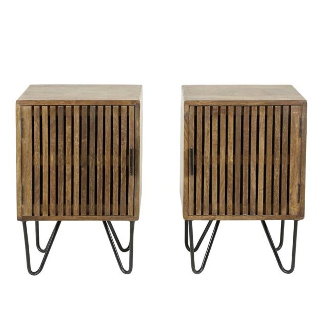 PS-Collection Tweak Set/2 Nachtkastjes - 40x30x60cm - Zandkleur - Mango/Metaal