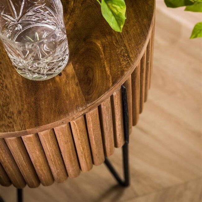 PS-Collection Tweak 1 Lade Ronde Nachtkastje - ø40x60cm - Zandkleur - Mango/Metaal