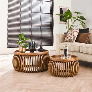 PS-Collection Salontafel Set van 2 Mangohout Zandkleur Tweak Curve