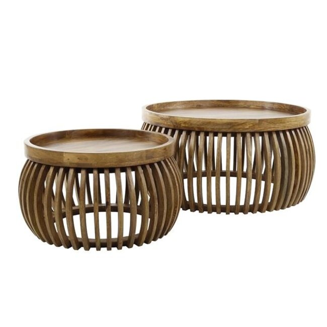 PS-Collection Tweak Curve Set/2 Salontafels - Ø80/Ø60x40cm - Zandkleur - Mangohout