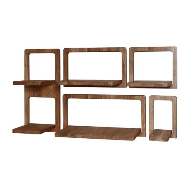PS-Collection Curvy Set/5 Wandschap - 30x23x65cm - Naturel - Acaciahout