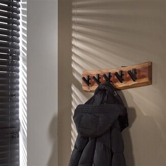 PS-Collection Edge 5 Haken Kapstok - 60x9x15 cm - Naturel - Acacia/Metaal