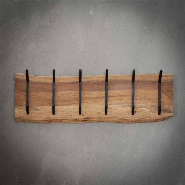 PS-Collection Edge 2x6 Haken Kapstok - 100x12x30cm - Naturel - Acacia/Metaal