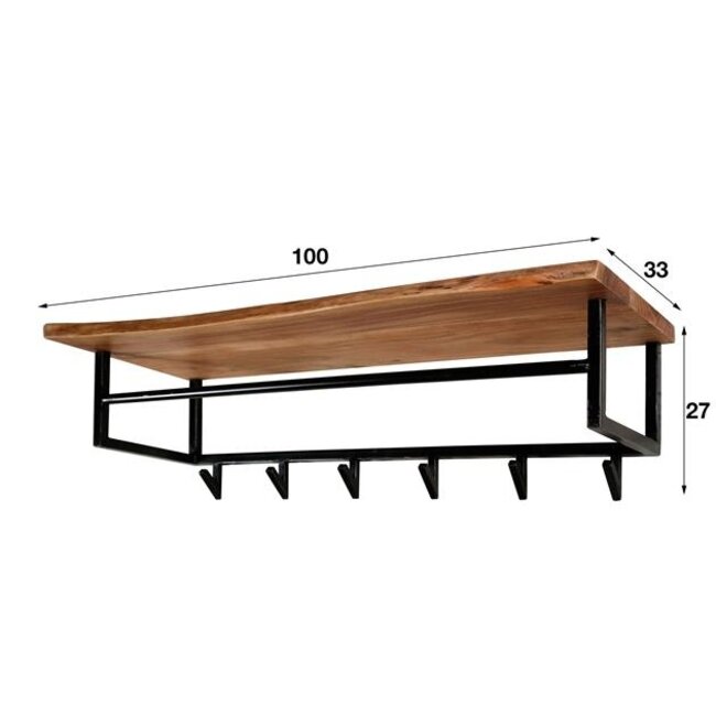 Kapstok 6 Haken Hoedenplank Acaciahout - Edge