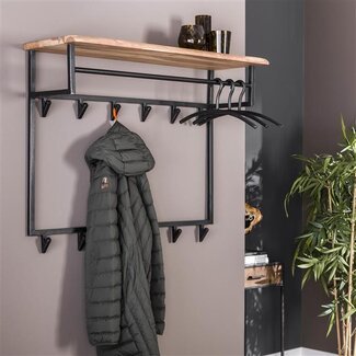 PS-Collection Kapstok Acacia Metaal Hoedenplank 12 Haken Edge