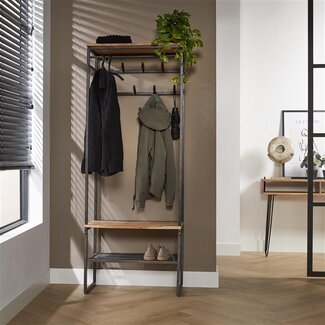 PS-Collection Edge Garderobemeubel - 70x35x182cm - Naturel - Acacia/Metaal