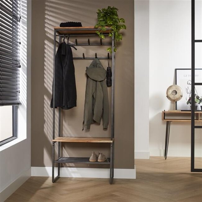 PS-Collection Edge Garderobemeubel - 70x35x182cm - Naturel - Acacia/Metaal
