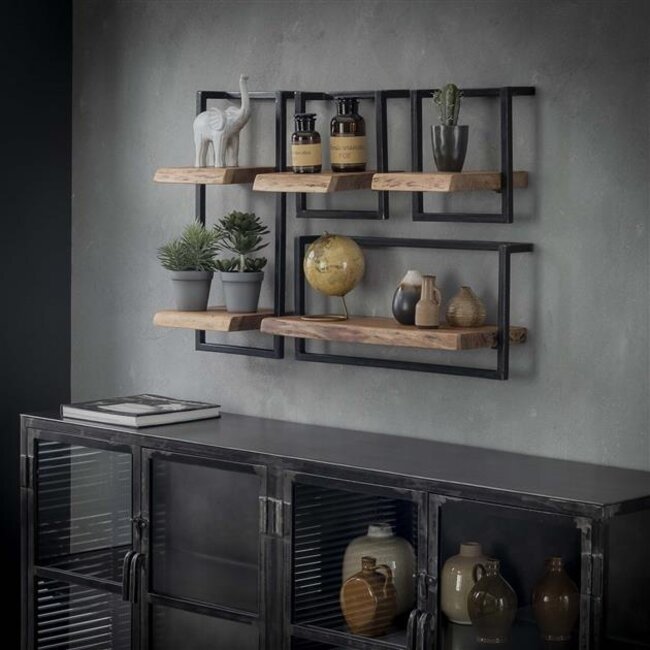 PS-Collection Edge Wandplank - 30x25x30cm - Naturel - Acacia/Metaal