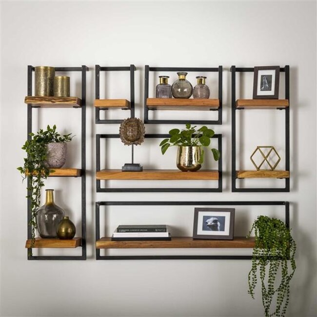 Edge Wandplank - 40x25x30cm - Naturel - Acacia/Metaal