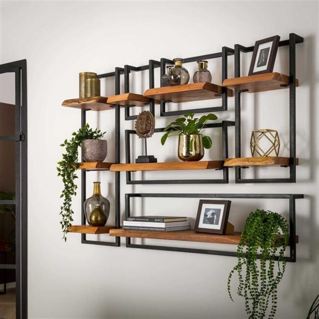 Wandplank Acaciahout Metaal Edge Frame - 100 cm