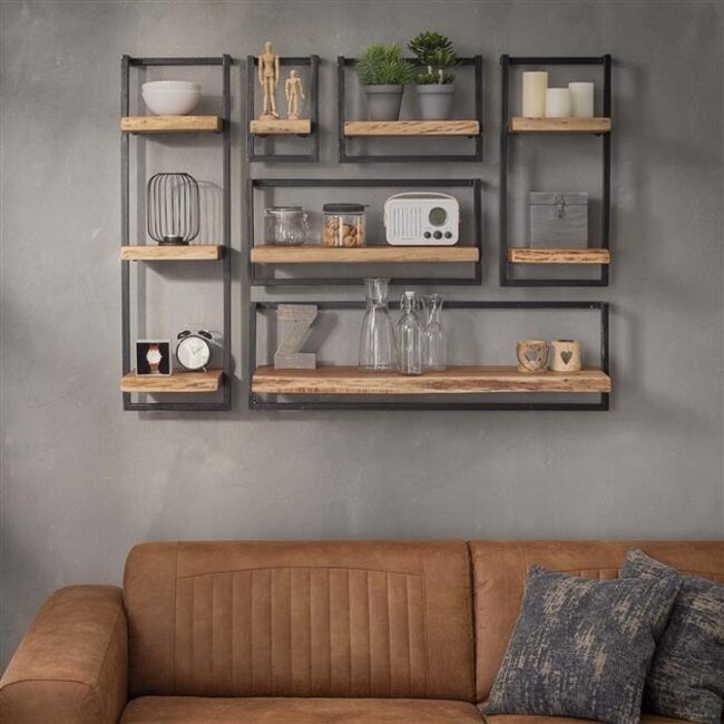 Wandplank Acaciahout Metaal Edge Frame - 100 cm