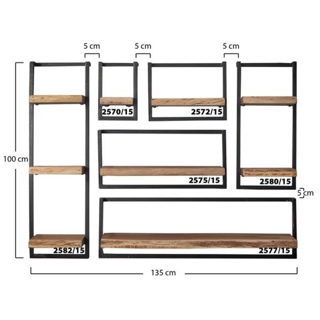 Wandplank Acaciahout Metaal Edge Frame - 100 cm