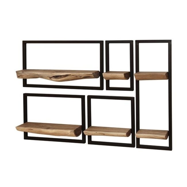 Wandschap Set van 5 Acaciahout Metaal - Edge Frame