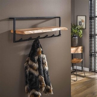 PS-Collection Kapstok 6 Haken Hoedenplank Acaciahout - Air Solid