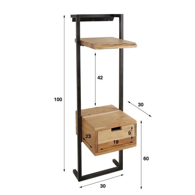 Nachtkastje Acaciahout Metaal Air Solid XS 1 Lade