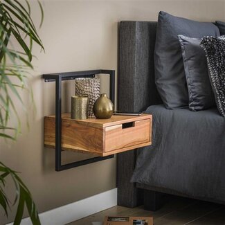 PS-Collection Zwevend Nachtkastje Acaciahout Naturel Air Solid 1 Lade