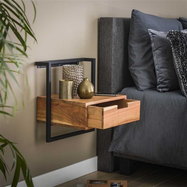 Zwevend Nachtkastje Acaciahout Naturel Air Solid 1 Lade