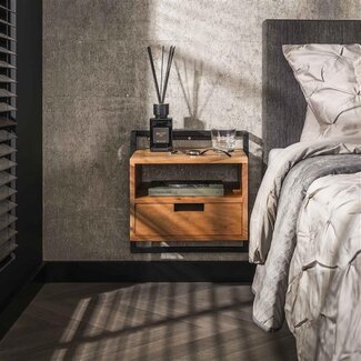 PS-Collection Zwevend Nachtkastje Acaciahout Naturel Air Solid 1 Lade
