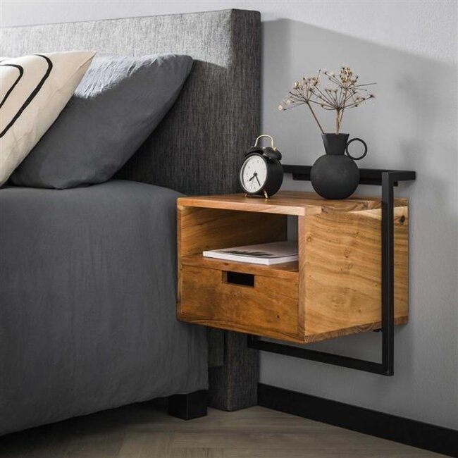 Zwevend Nachtkastje Acaciahout Naturel Air Solid 1 Lade