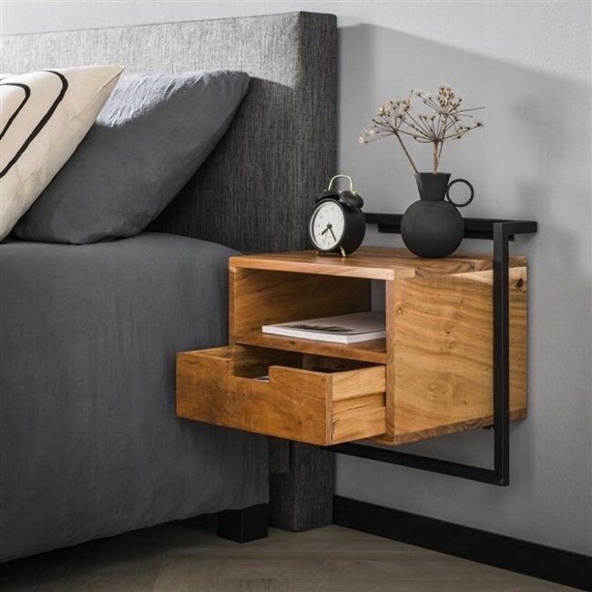 Zwevend Nachtkastje Acaciahout Naturel Air Solid 1 Lade