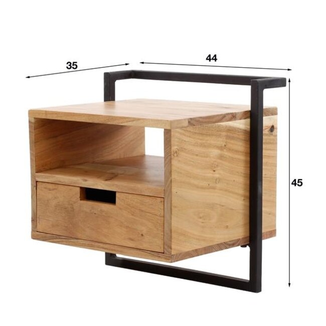 Zwevend Nachtkastje Acaciahout Naturel Air Solid 1 Lade