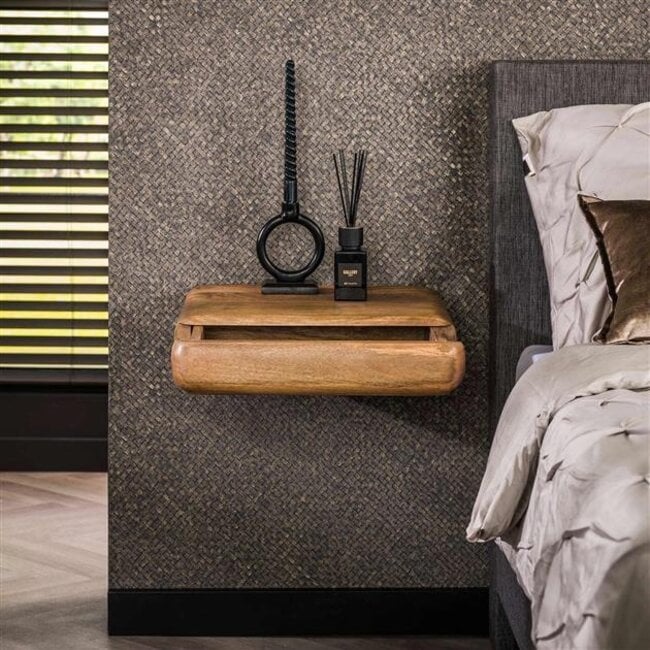 Zwevend Nachtkastje Mangohout Zand Sleek 1 Lade