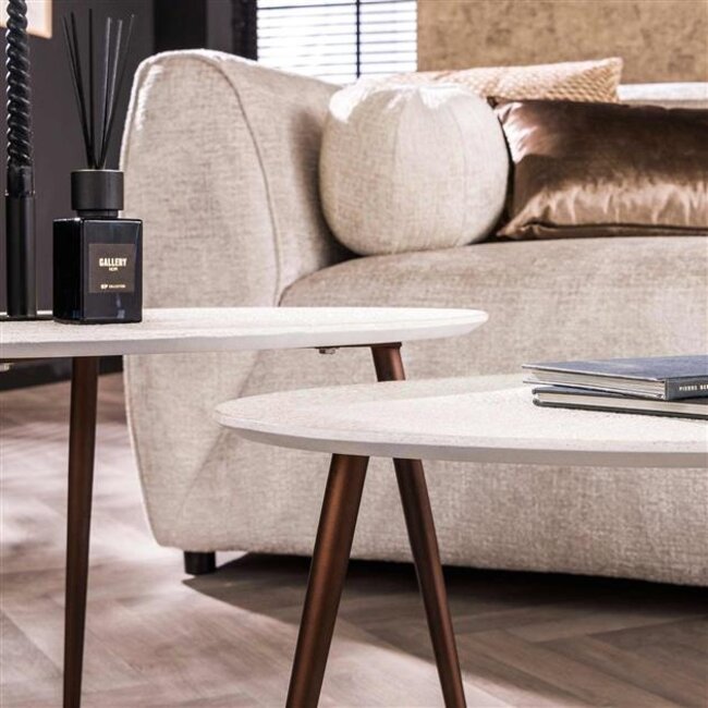 PS-Collection Driehoekige Stone Salontafel Set van 2 - 60x48x42 cm - Wit - Marmer Composiet