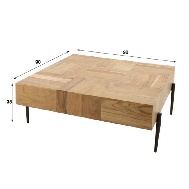 PS-Collection Blocks Salontafel - 90x90x35cm - Naturel - Acacia/Metaal