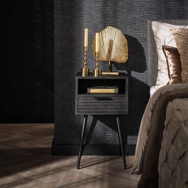 PS-Collection Marina 1 Lade Nachtkastje - 35x35x60cm - Zwart - Mangohout