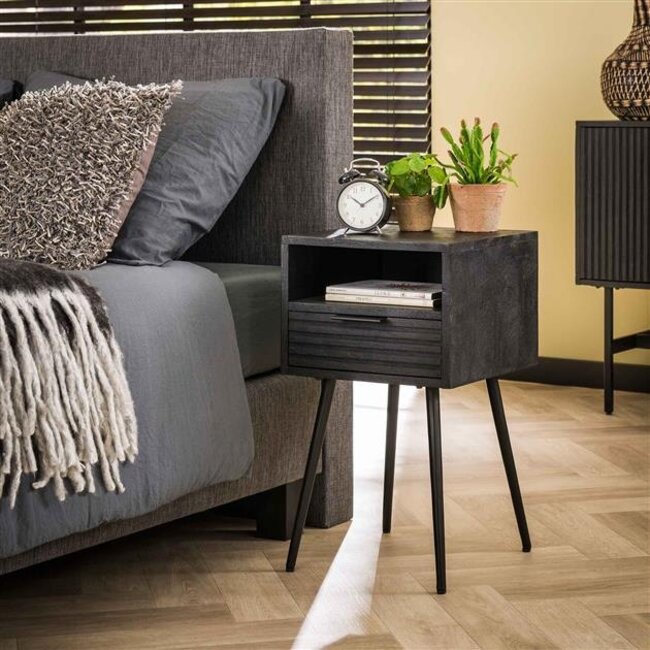 PS-Collection Marina 1 Lade Nachtkastje - 35x35x60cm - Zwart - Mangohout