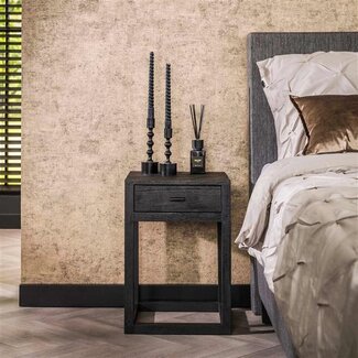 PS-Collection Black Square 1 Lade Nachtkastje - 35x35x50cm - Zwart - Acacia