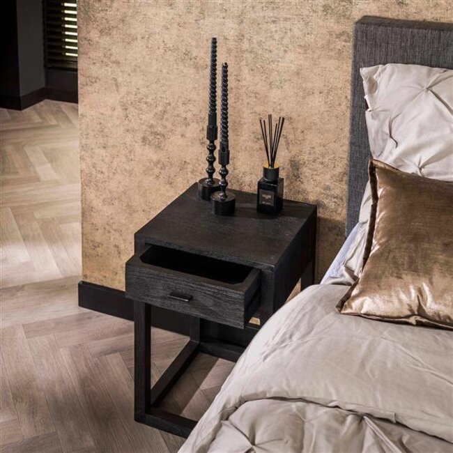 PS-Collection Black Square 1 Lade Nachtkastje - 35x35x50cm - Zwart - Acacia