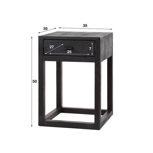 Nachtkastje Acaciahout Zwart 1 Lade - Black Square