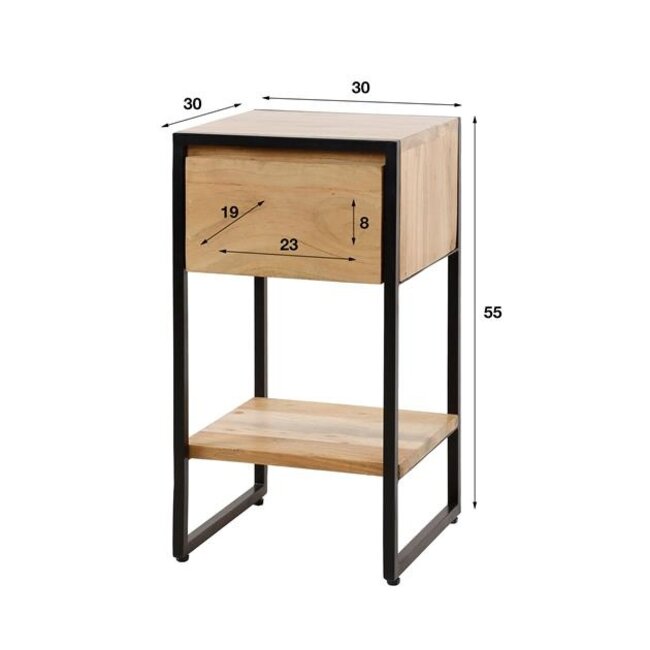 Straight Wood XS 1 Lade Nachtkastje - 30x30x55cm - Naturel - Acacia