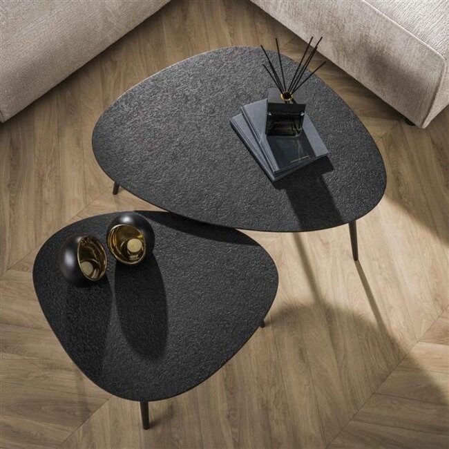 Salontafel Set van 2 Metaal Zwart Organisch - Metallic