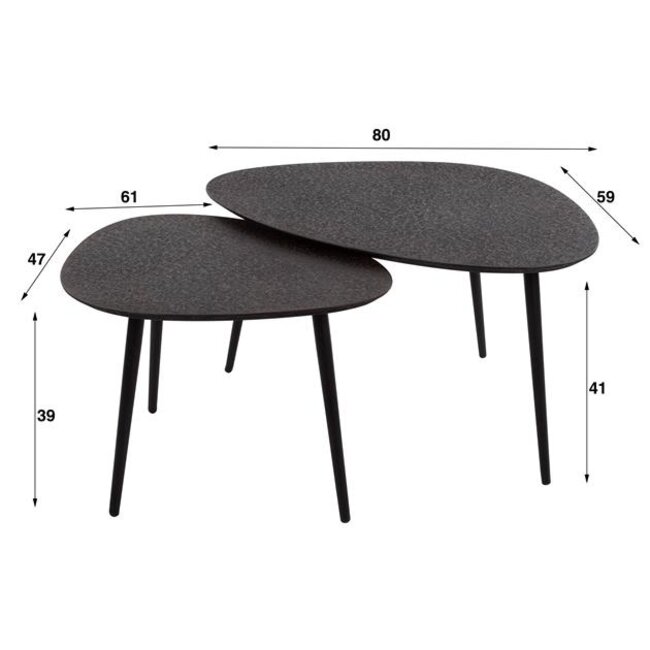 Salontafel Set van 2 Metaal Zwart Organisch - Metallic