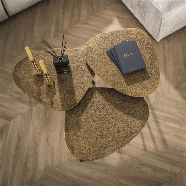 Metallic Driehoekig Set/3 Salontafel - 54x48x43cm - Brons/Goud - Metaal