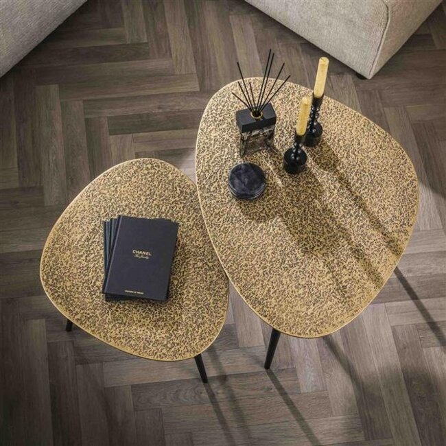Metallic Driehoekig Set/2 Salontafel - 80x59x43cm - Brons/Goud - Metaal