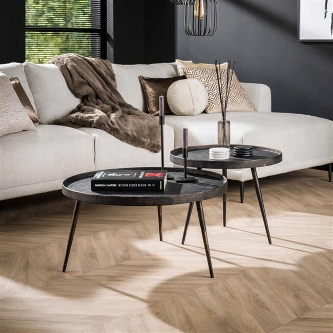 Salontafel Set van 2 Metaal Grijs Rond Metallic