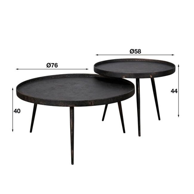 PS-Collection Metallic Rond Set/2 Salontafels - ø76x40cm - Grijs - Metaal