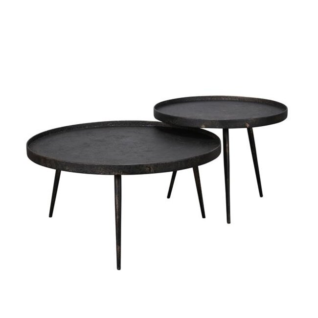 Metallic Rond Set/2 Salontafels - ø76x40cm - Grijs - Metaal