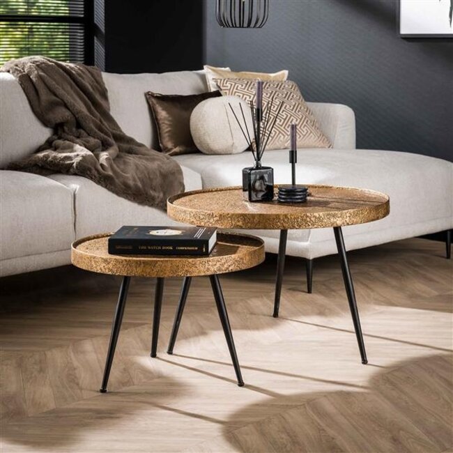Salontafel Set van 2 Rond Antiek Brons Metallic
