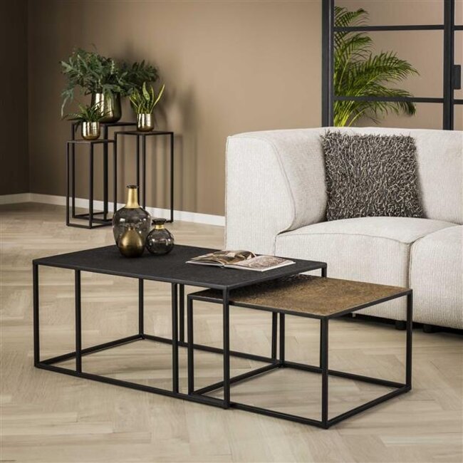 Salontafel Set van 2 Antiek Brons Zwart Metallic