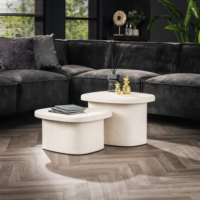 Salontafel Set van 2 Wit Marmer Composiet Stone