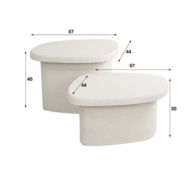PS-Collection Stone Organic Salontafels Set/2 - 57x44x40cm - Wit Marmer Composiet