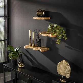 PS-Collection Wandplank Set van 3 Teakhout Naturel - Natural Line