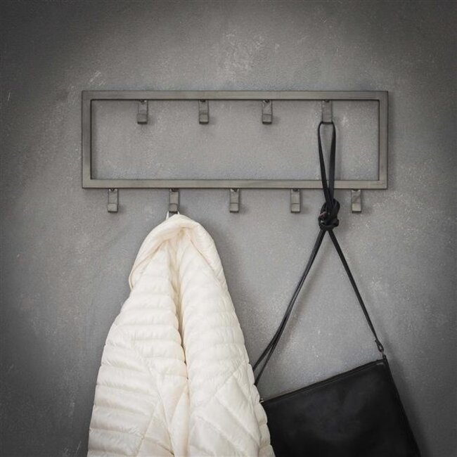 PS-Collection Industrial 9 Haken Kapstok - 50x2x20cm - Grijs - Metaal