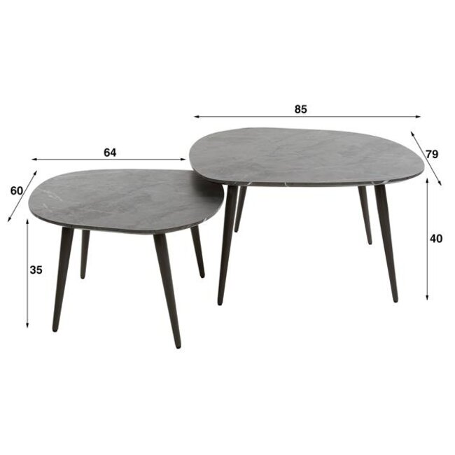 Rock Organisch Set/2 Salontafel - 85x79x40cm - Zwart/Bruin