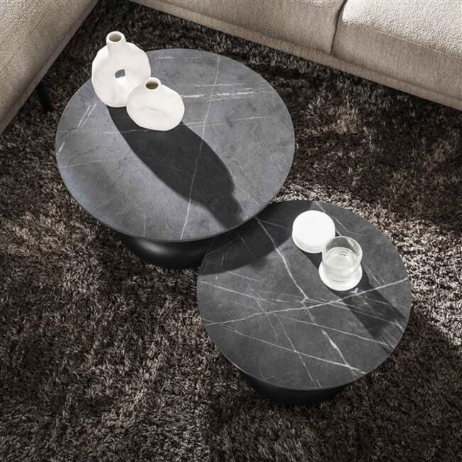 Drop Shape Salontafelset Zwart Marmerlook – Lichte Transportschade