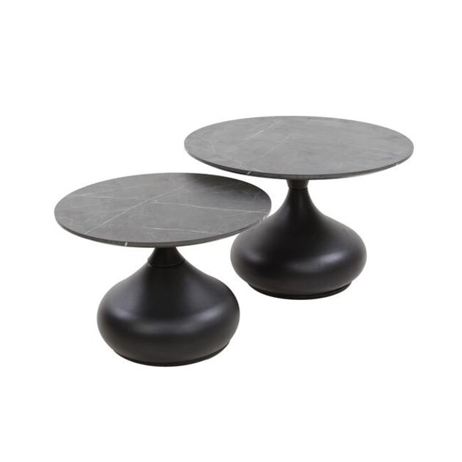 Drop Shape Salontafelset Zwart Marmerlook – Lichte Transportschade